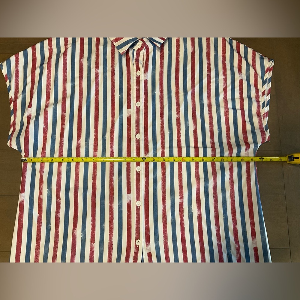 Womens Striped Short Sleeve Collared Button Up Blouse Size XL - Picture 5 of 8